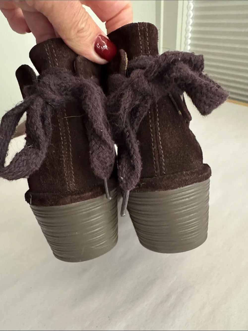 Fly London Yebi Brown Suede Wedge Booties Women 7 Ruched Tie Back Ankle Boot